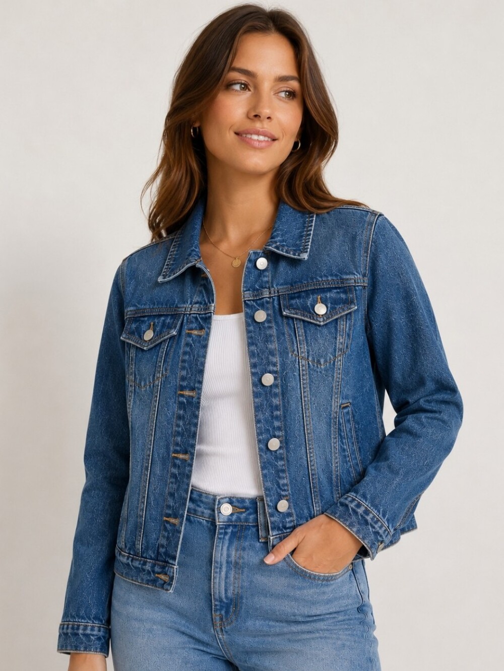 BLUE AGE Blue Denim Jacket Trucker Classic Button Front Cotton Medium NEW